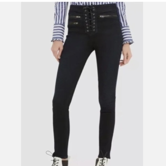 VERONICA BEARD Dark Indigo Lace-up Front Stretch Denim Size 25 - Picture 1 of 15